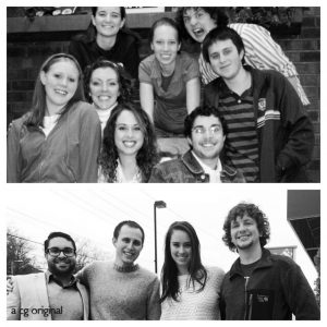 Chelsey and some of her college friends. A before and after photo taken 8 years apart.